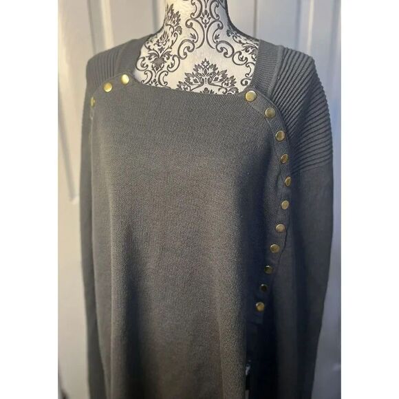 IMAN Global Chic Touch of Gold Knit Draped Luxe Gray‎ Poncho Women’s Size 2X/3X - Picture 3 of 10